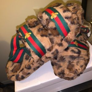 Fuzzy Leopard Slipper Sandals